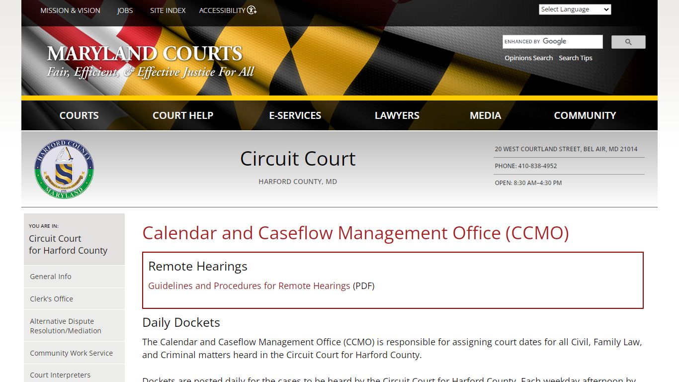 Calendar and Caseflow Management Office (CCMO) | Maryland Courts